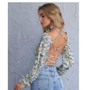 Floral Crisscross Back Women Top